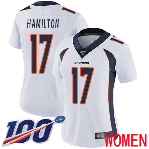 Women Denver Broncos 17 DaeSean Hamilton White Vapor Untouchable Limited Player 100th Season Football NFL Jersey